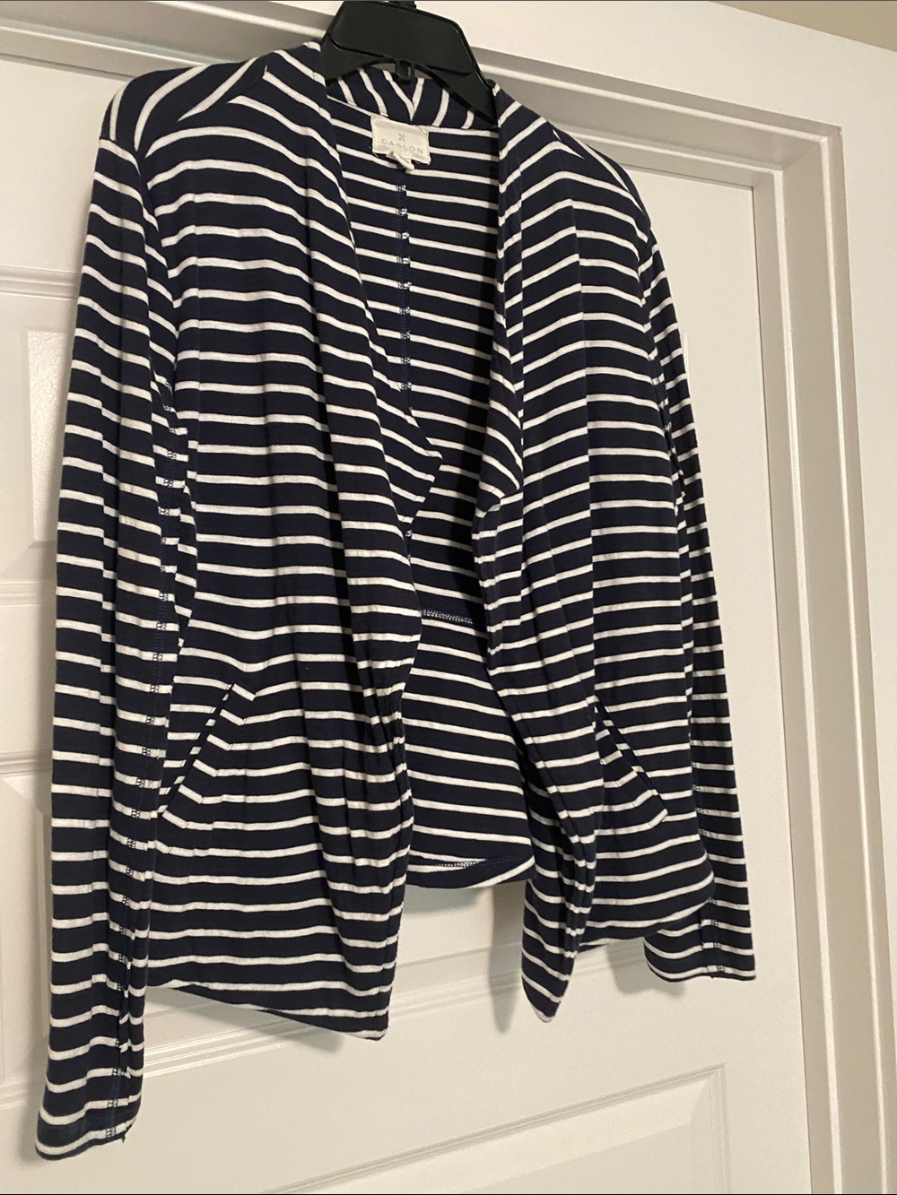 Caslon Navy and White Striped Open-Front Blazer